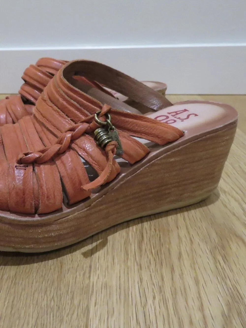 A.S. 98 Nicolls Leather Slip On Wedge Sandal Rust US 6.5/7 Boho Grunge Festival